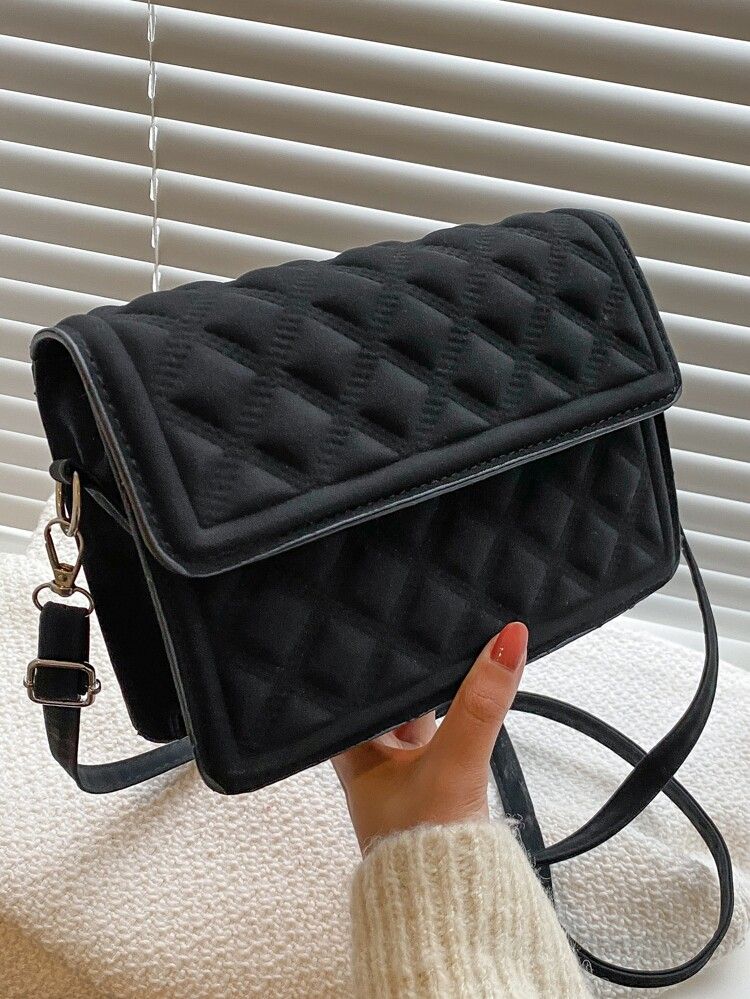 Quilted Snap Button Flap Square Bag | SHEIN