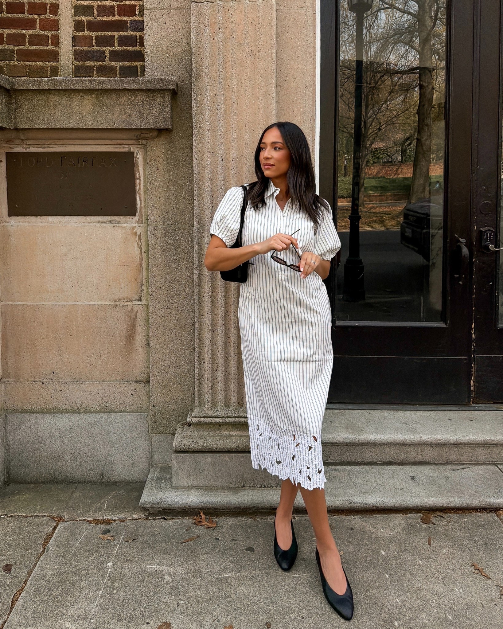 city strolls!! wearing the new @jcrew embroidered shirt dress -  size small #ad 

Spring outfit, spring dress, spring fashion, J.crew outfit, mom outfit, postpartum outfit 

#LTKSaleAlert #LTKmomlife #LTKSeasonal