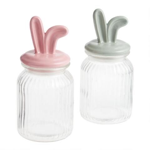 Ribbed Glass Candy Jar with Bunny Ears Set of 2 | World Market