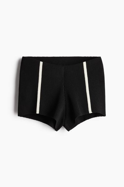 Mini short en maille côtelée - Taille régulière - Courte - Noir - FEMME | H&M FR | H&M (FR, IT, ES, PT, BE)
