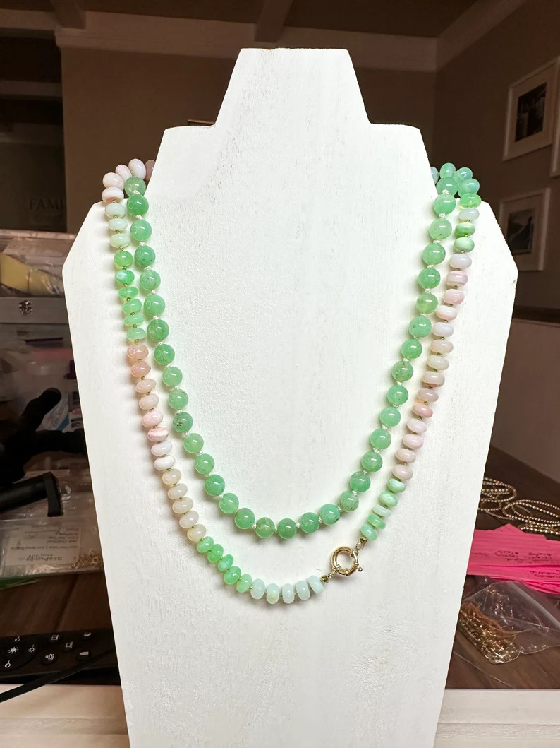 Necklace Chrysoprase 14kt Gold Necklace Gemstone Necklace Gift for Mom Gift for Her Gold Necklace... | Etsy (US)