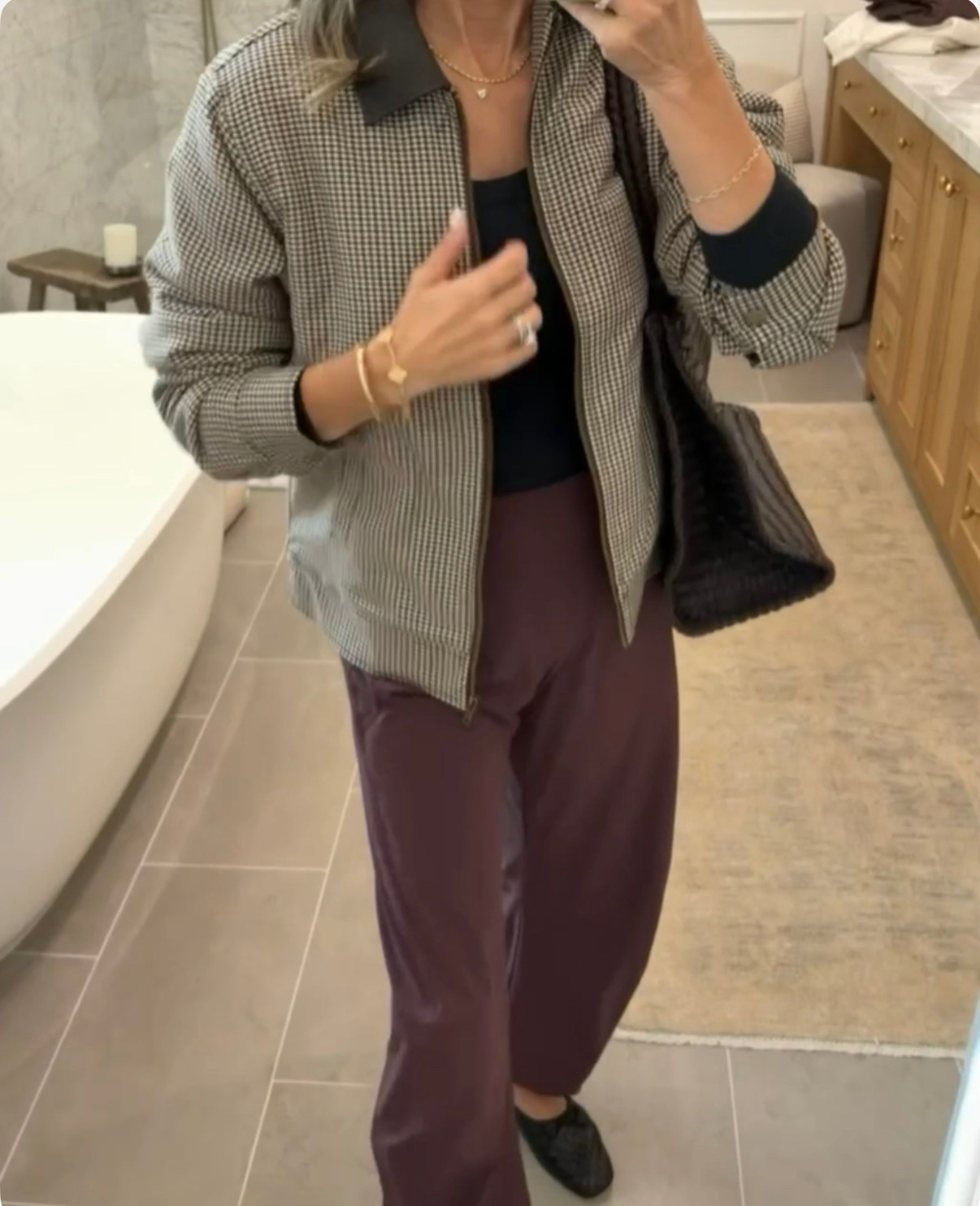 Cannot believe this jacket is Walmart! 
-pants sz 2, I’m 5’6”
-woven leather bag
-flats are incredibly comfy TTS

#LTKootd #LTKOver40