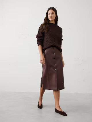 Vegan Leather Midi Skirt | Banana Republic Factory