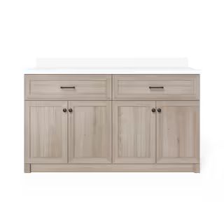 Home Decorators Collection 60 in. W x 34.5 in. H x 20 in. D Bath Vanity in Light Oak with White E... | The Home Depot