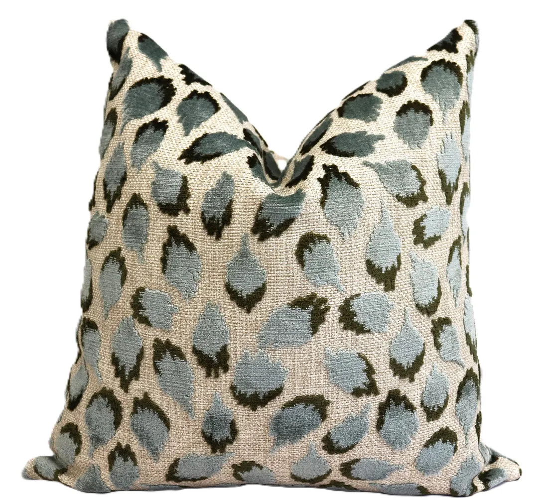 Green Blue Beige Leopard Print Pillow Cover - Etsy | Etsy (US)