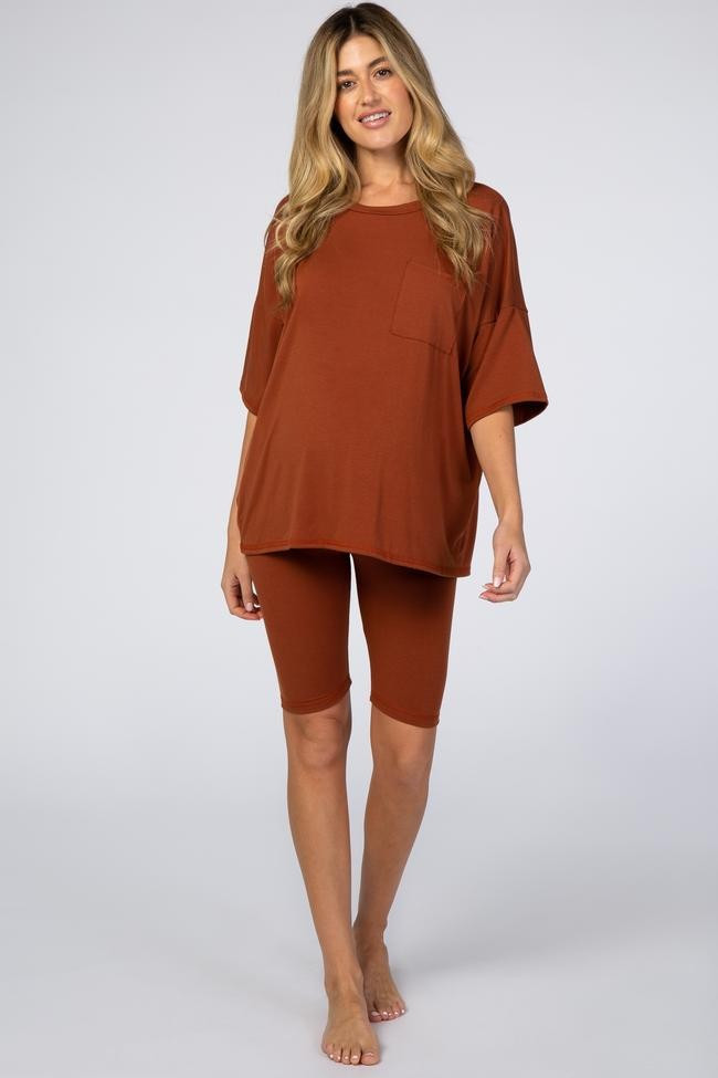 Rust Biker Short Maternity Sleep Set | PinkBlush Maternity