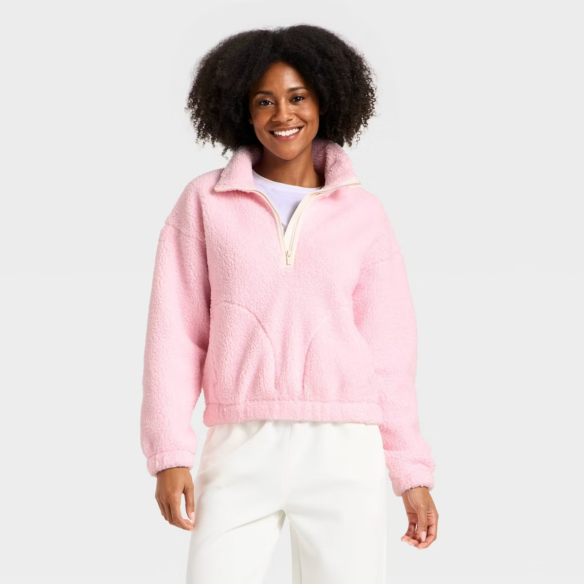 Women's High Pile Fleece 1/2 Zip Pullover Jacket - All In Motion™ Brown M | Target