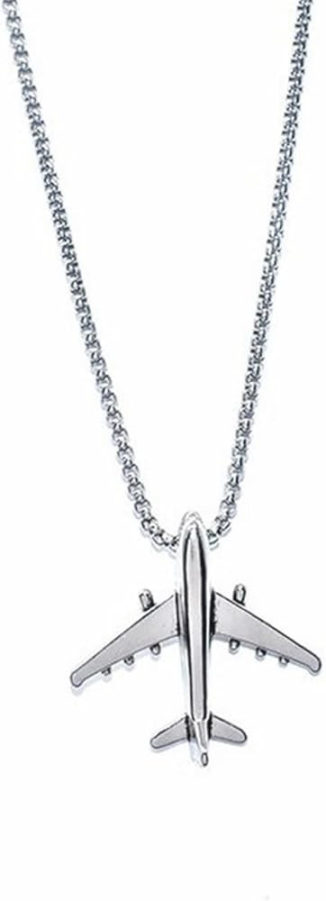 Airplane Aircraft Pendant Necklace Stainless Steel 3D Simple Charm Silver Jet Plane Model Flight ... | Amazon (US)