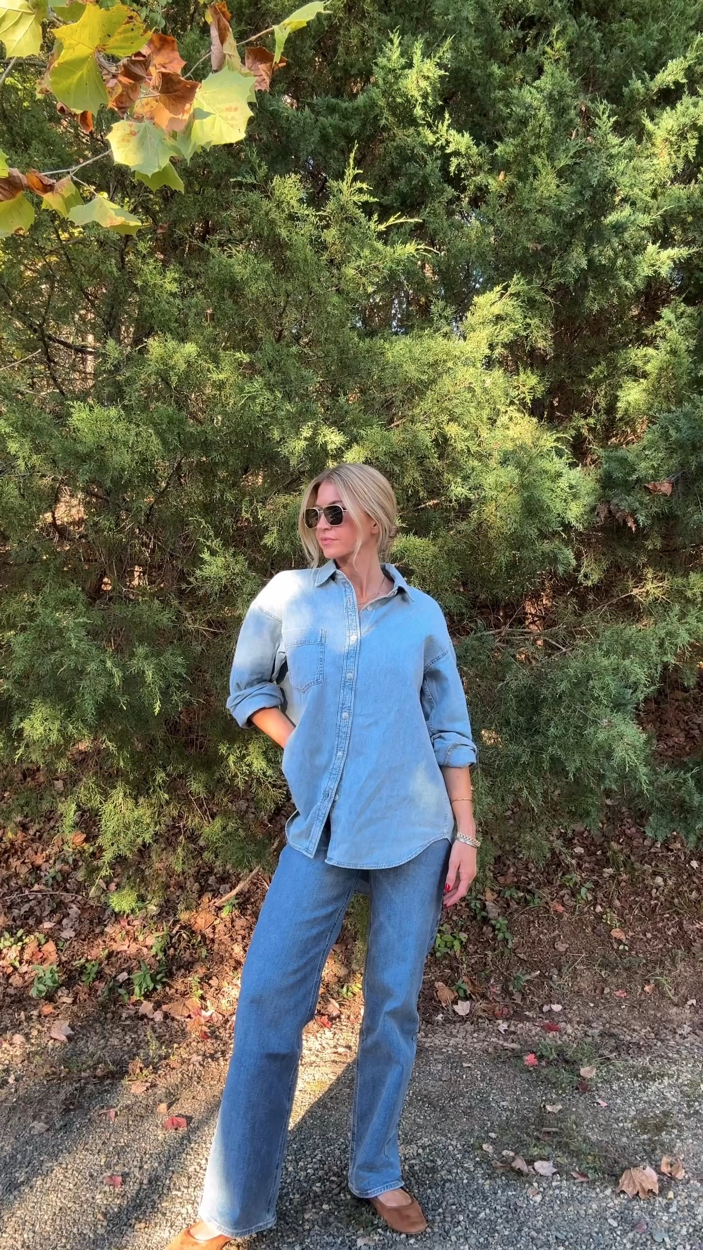Soccer mom outfit check. 
Denim top: runs oversized, wearing a small. Color is “7 Yrs Pctr”
Jeans: run slightly small, I rec sizing up 1 size. 
Suede flats: run TTS 

#LTKSeasonal #LTKTravel #LTKStyleTip