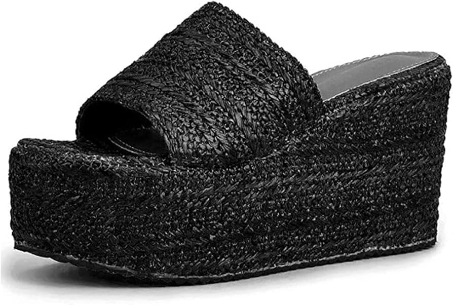 JSNZMTSBD Women Platform Sandals, Platform Slippers Chunky Heel Wedge Sandals, Hemp Rope Sandals,... | Amazon (US)