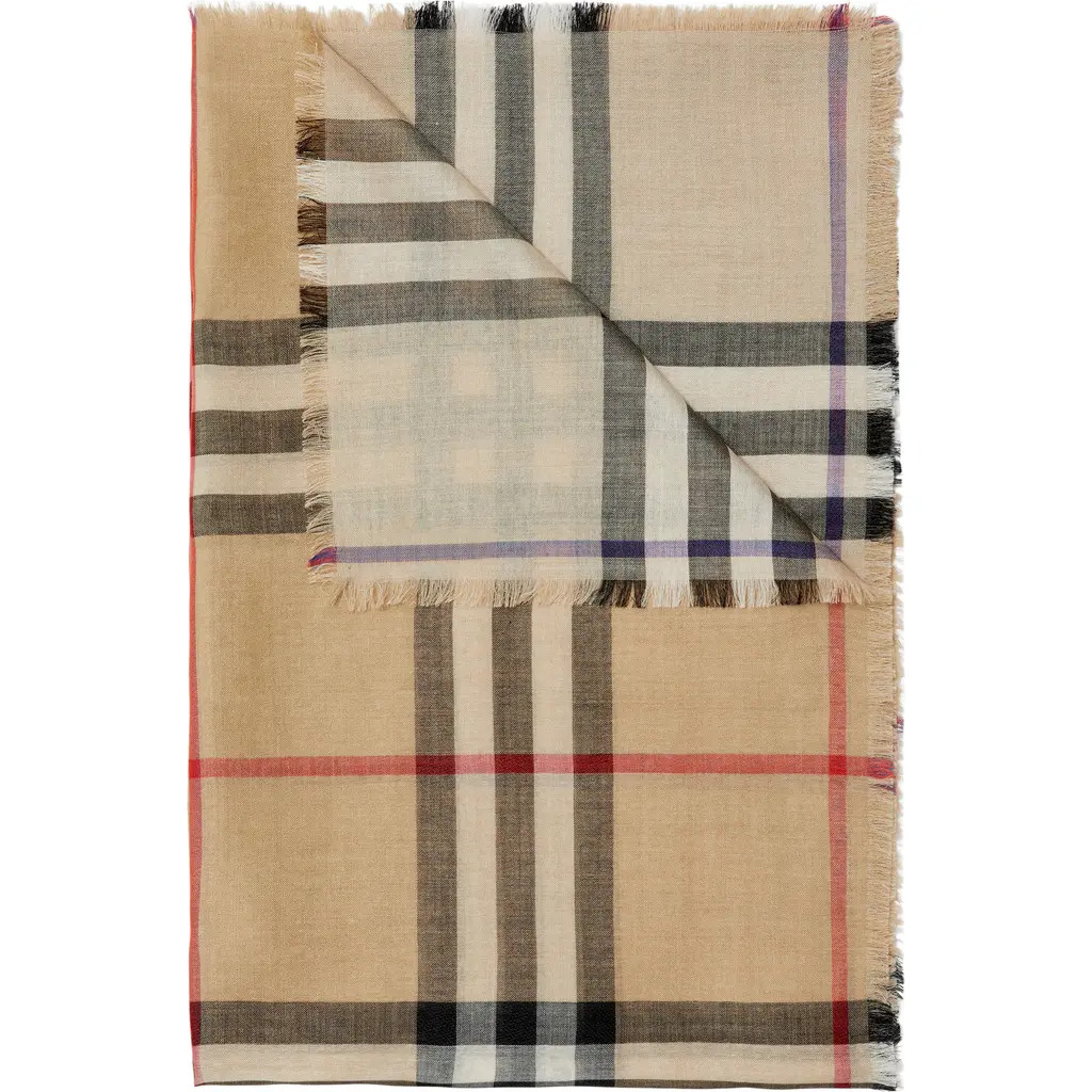burberry Check Reversible Wool & Silk Scarf in Sand/Lichen at Nordstrom | Nordstrom