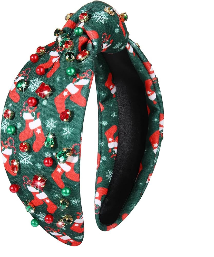 boderier Christmas Headbands for Women Stocking Socks Snowflake Headband Beaded Crystal Wide Knot... | Amazon (US)