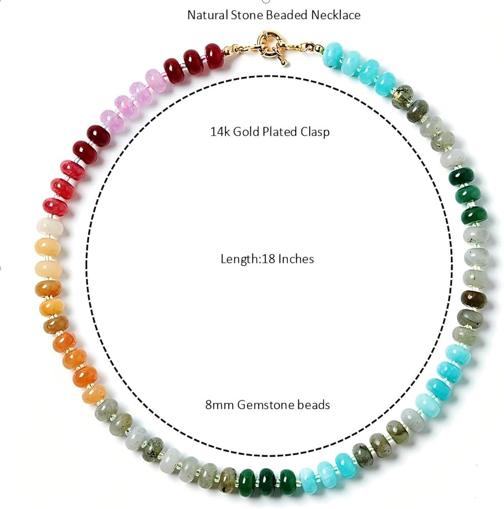 Zissunbeam Bead Gemstone Choker Necklace for Women,Colorful Natural Stone Beaded Statement Boho B... | Amazon (US)
