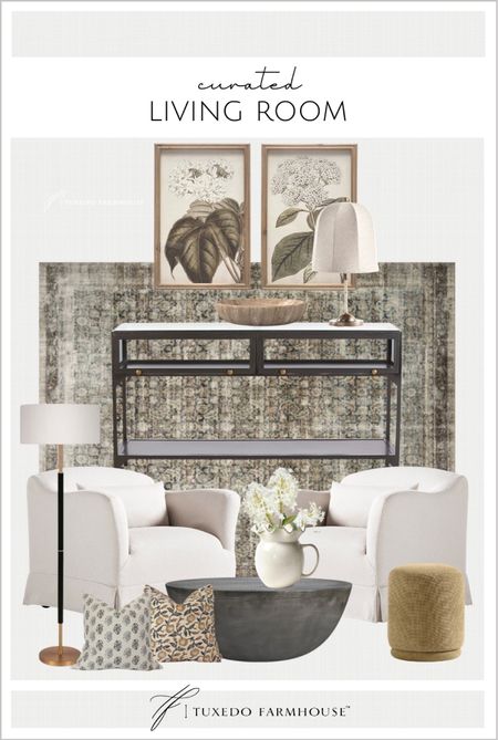 Curated living room in neutrals with pops of umber. 

Accent chairs, area rugs, console table, table lamps, floor lamps, coffee tables, pouf stools, pottery vases, art prints, throw pillows, home decor, spring decor. 

#ltkstyletip
#ltkunder100

#LTKSeasonal #LTKhome #LTKFind