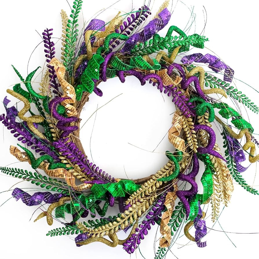 Bibelot Mardi Gras Purple and Green Glitter Wreath for Carnival Front Door and Party Decor, Mardi... | Amazon (US)