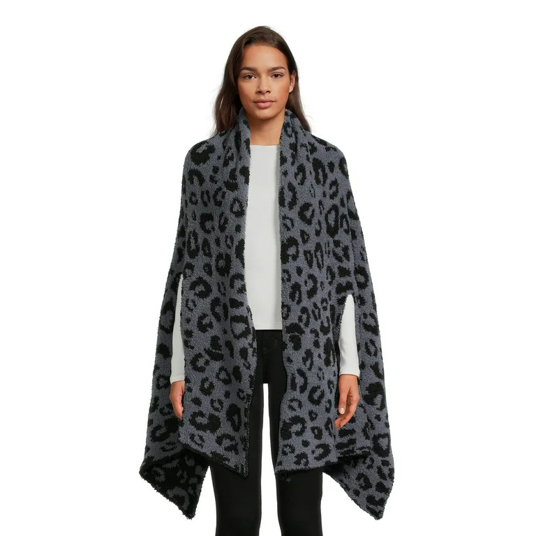 Time and Tru Women's Cozy Reversible Leopard Print Ruana Wrap | Walmart (US)