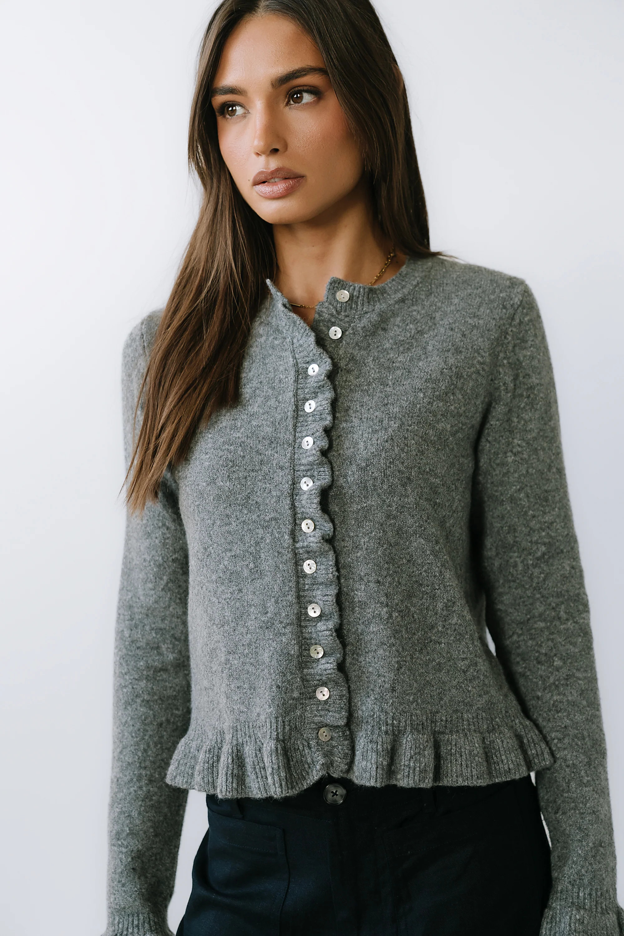 Rosie Ruffle Sweater in Heather Grey | Böhme US