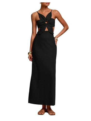 SHENHE Women's Petal Backless Maxi Dress Cut Out Sleeveless Vacation Long Linen Dresses | Amazon (US)