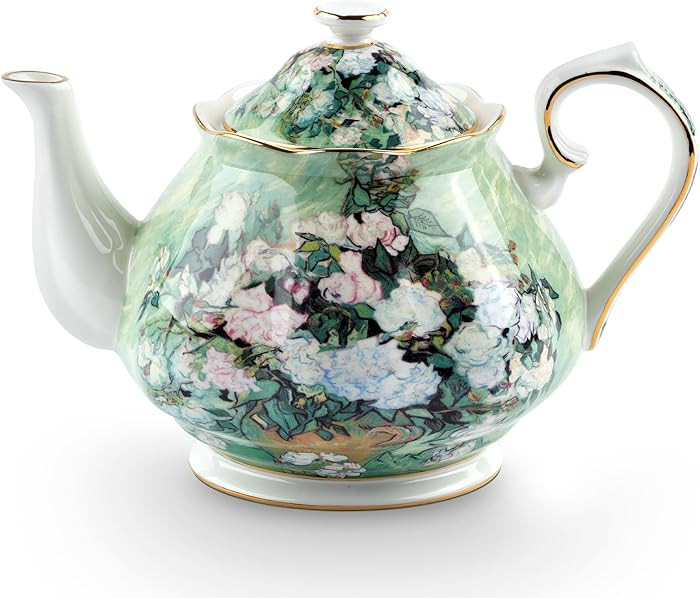 Teapot 30 oz Vangogh Paintings Bone China Loose Tea Pot Floral Design Vintage Ceramic Coffee Wate... | Amazon (US)