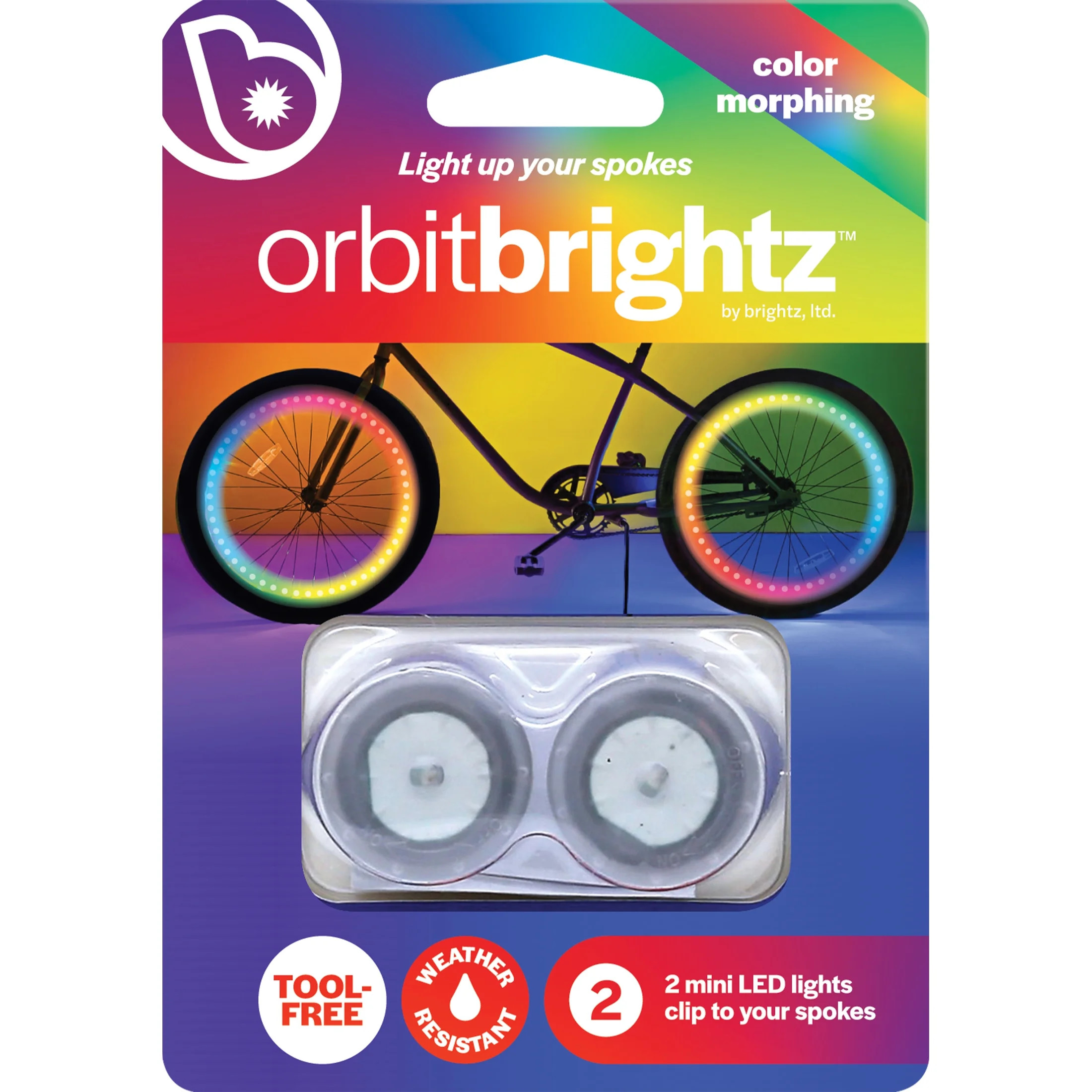 Brightz Orbit Color Morphing LED Bicycle Spoke Clip Lights, Weather-Resistant, Width 1 in, 2 Coun... | Walmart (US)