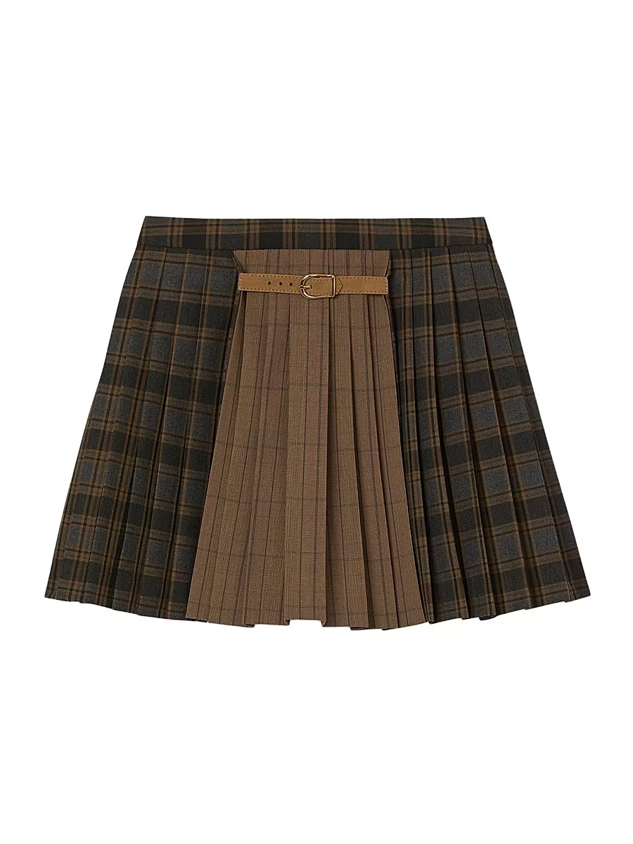 Women's Short Checked Pleated Skirt - Ocher Blue - Size 6 | Saks Fifth Avenue