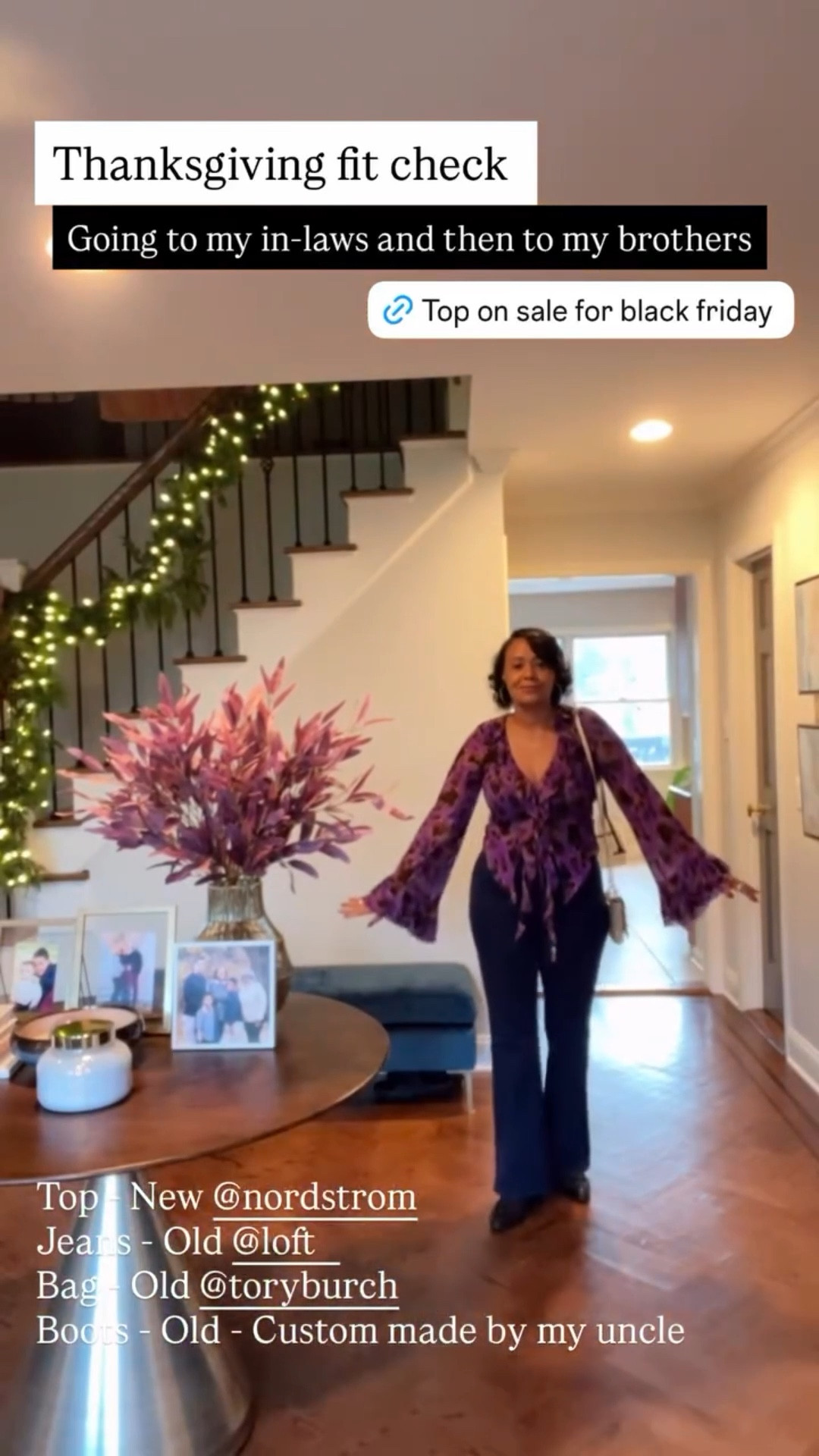 Thanksgiving fit check  Going to my in-laws and then to my brothers Top - New @nordstrom 
Jeans - Old @loft 
Bag - Old @toryburch 
Boots - Old - Custom made by my uncle