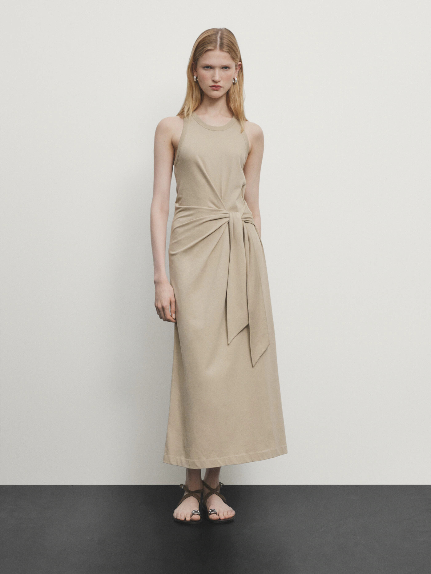 Halterneck dress with tie detail | Massimo Dutti US