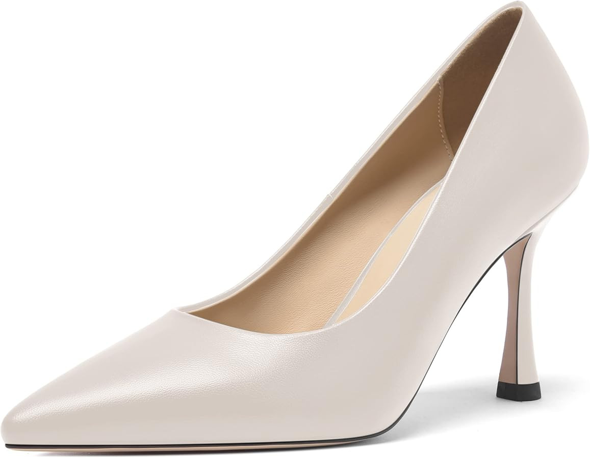 FOGEENA Womens Matte Slip On Pointed Toe Dress Wedding Stiletto Leather High Heel Pumps Shoes 3.1... | Amazon (US)
