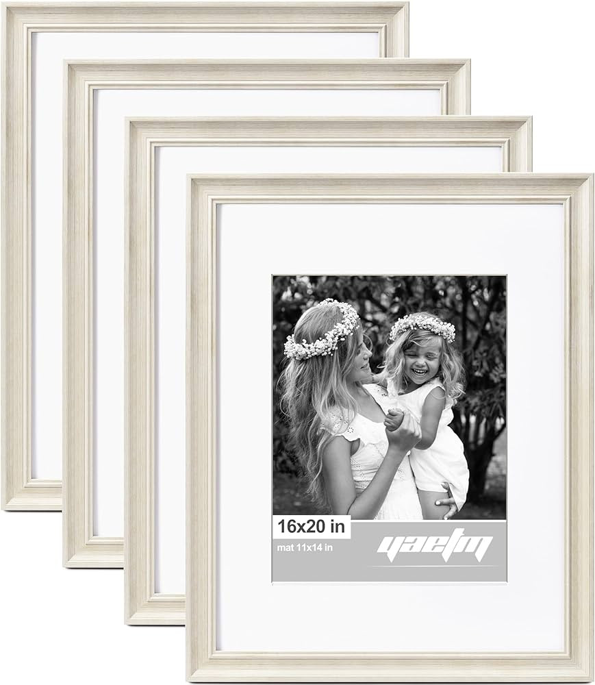 Yaetm 16x20 Picture Frame Matted to 11x14 Set of 4, 1.4" Wide Molding & Rustic White 16x20 Frames... | Amazon (US)