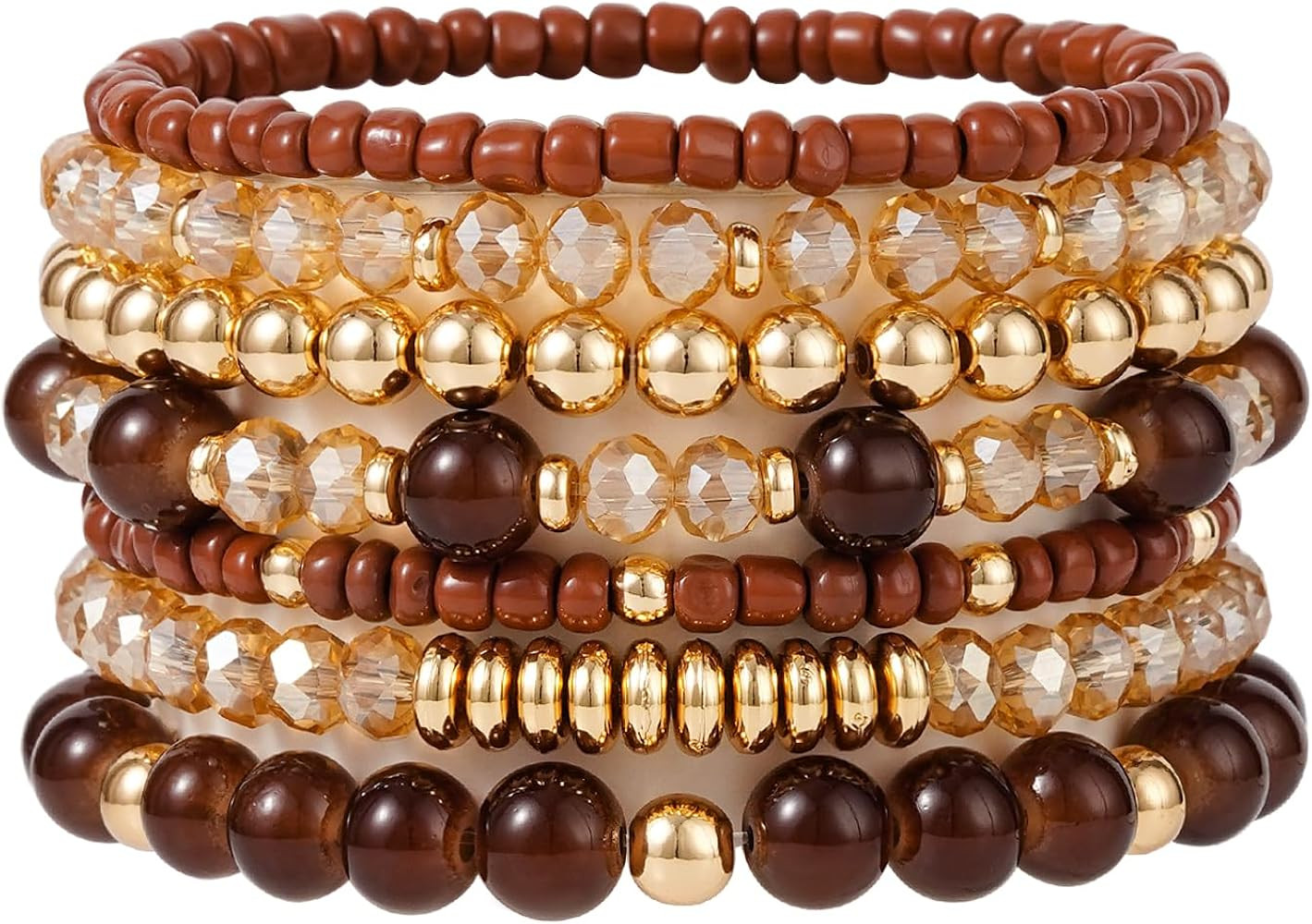 Boho Beaded Stretch Bracelets For Women Stackable Crystal Gold Beaded Bracelets Set Trendy Handma... | Amazon (US)