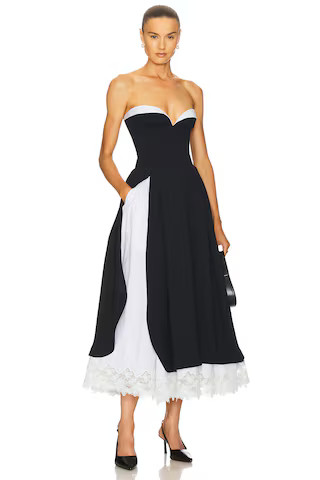 Helsa The Finale Midi Dress With Lace & Poplin in Black from Revolve.com | Revolve Clothing (Global)