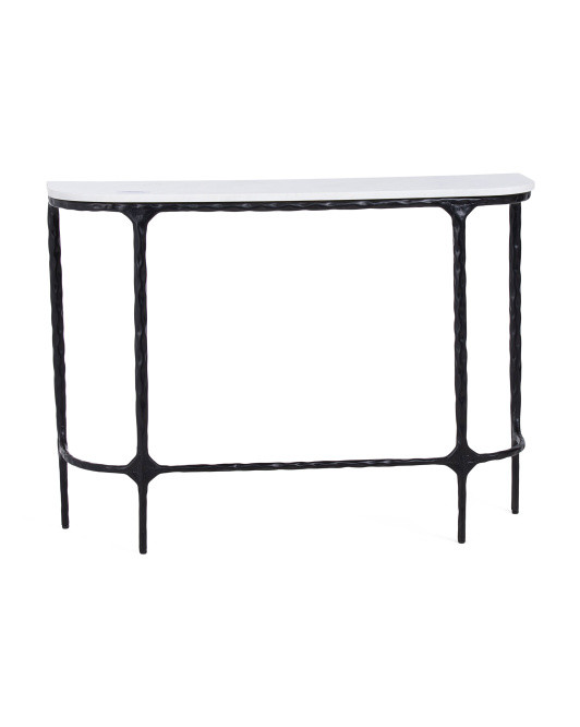 38x9.75x28 Marble Top D Shape Hammered Iron Console Table | TJ Maxx
