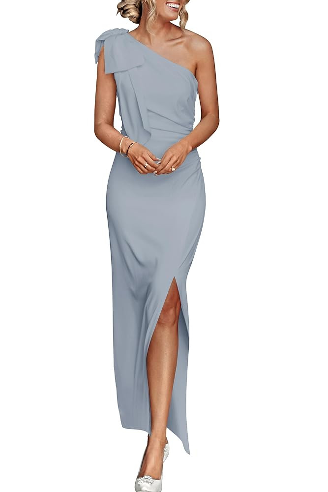 PRETTYGARDEN Women's Summer One Shoulder Long Formal Dresses Sleeveless Ruched Bodycon Wedding Gu... | Amazon (US)
