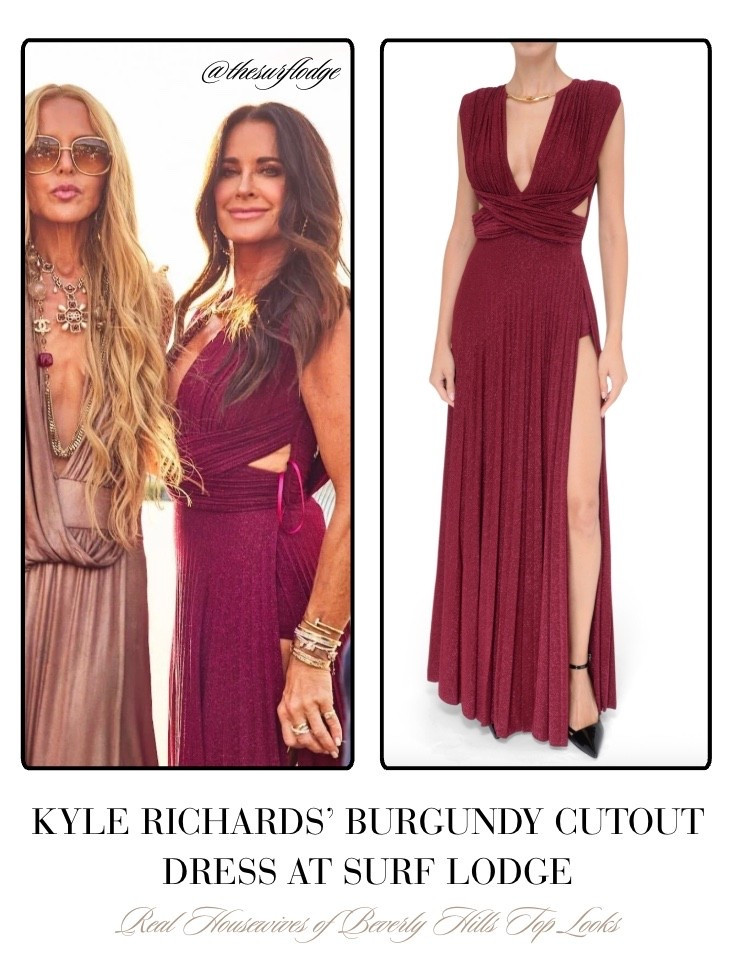 Kyle Richards’ Burgundy Cutout Dress At Surf Lodge 📸= @thesurflodge 