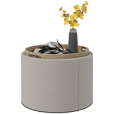 Round Storage Ottoman Coffee Table with Flip Top Tray | Wayfair North America