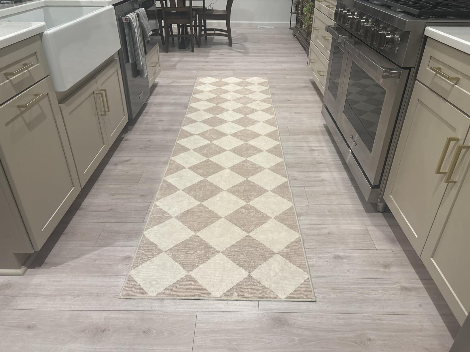 Checkered Print Carpet Runners for Hallway 12ft, Beige Neutral Washable Long Hallway Runner Rug 2... | Amazon (US)