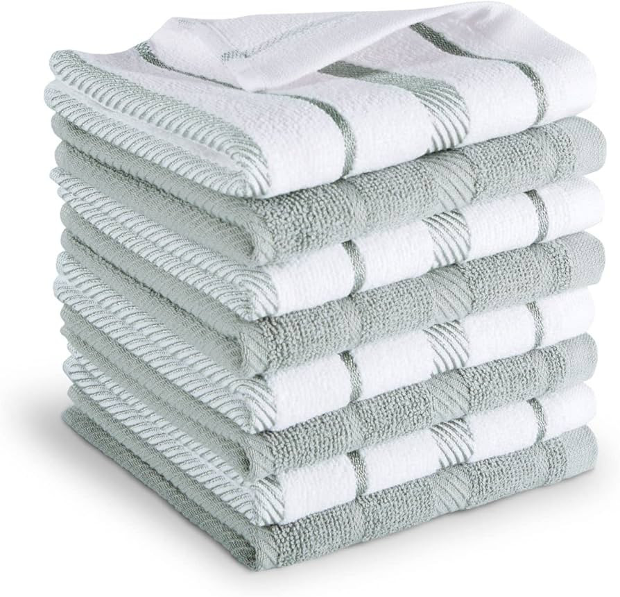 KitchenAid Albany Dishcloth 8 Pack Set, Matte Grey/White, 12"x12" | Amazon (US)