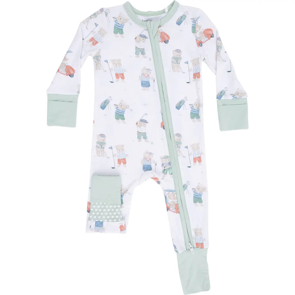 Angel Dear Golfing Teddy Bears Convertible Jumpsuit in Beige Green at Nordstrom, Size 18-24M | Nordstrom