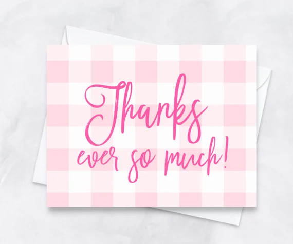 thanks ever so much note card Set, gingham folded stationery, southern thank you notes, preppy we... | Etsy (US)