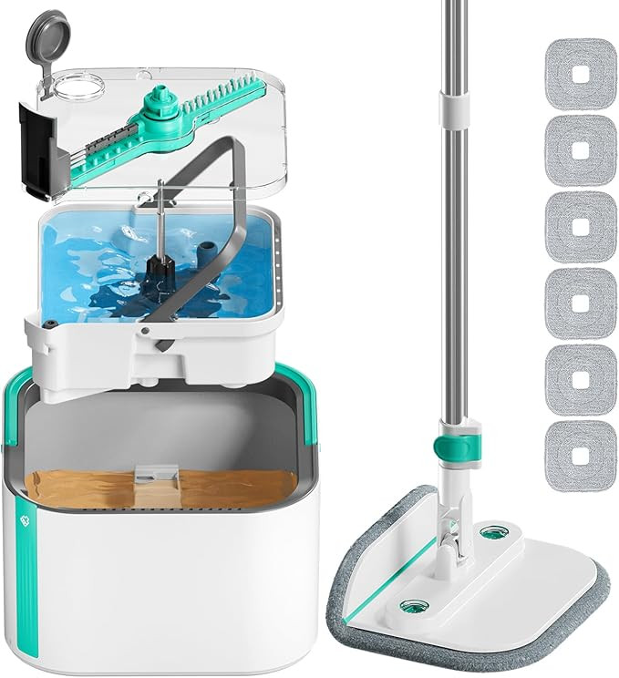 Upgraded Spin Mop and Bucket System Set, Self Separate Clean and Dirty Water, Foldable Square Sta... | Amazon (US)