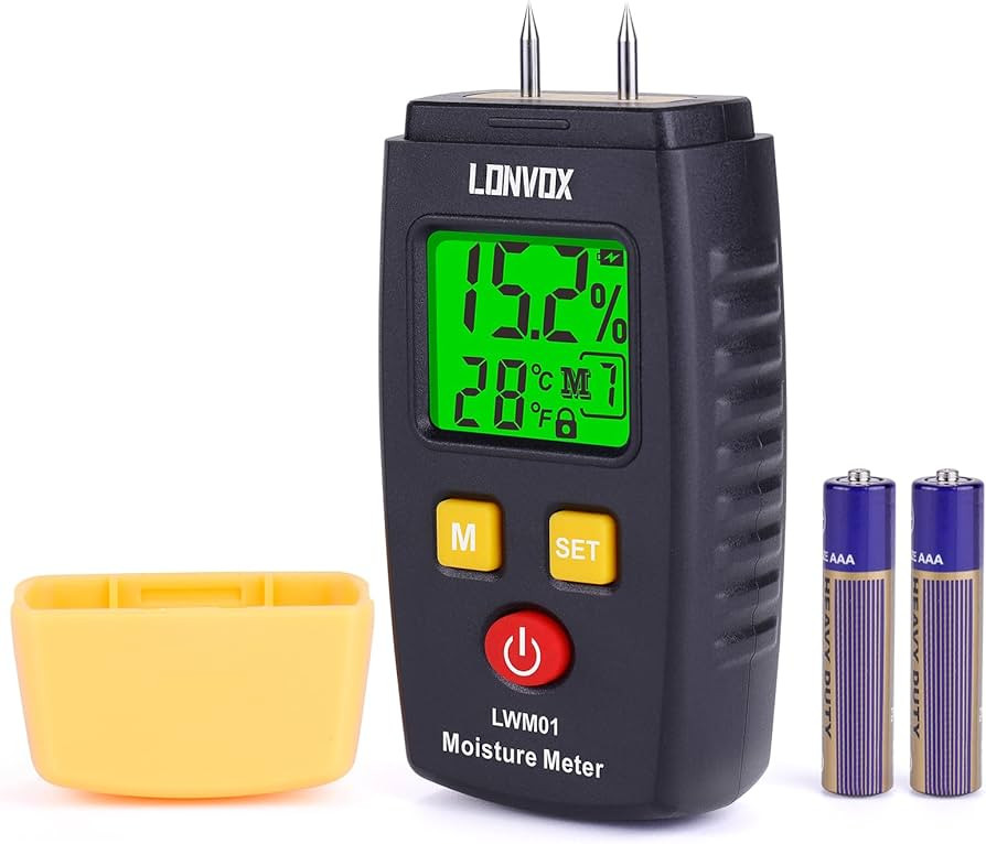 Wood Moisture Meter, LONVOX Pin-type Digital Moisture Detector with Backlit LCD Display, Water Le... | Amazon (US)