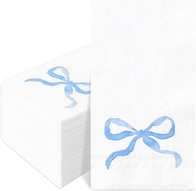 100Pcs Blue Bow Paper Guest Napkins Watercolor Bowknot Bathroom Napkin Disposable Hand Towel Napk... | Amazon (US)