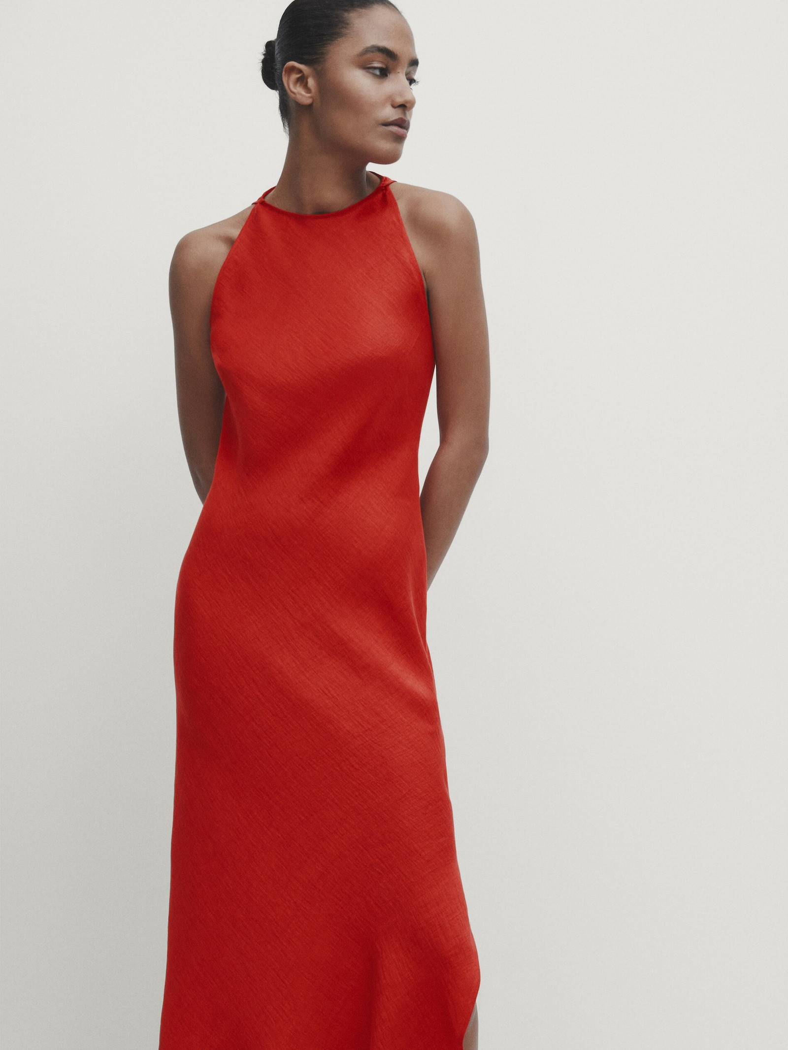 Red halter neck dress | Massimo Dutti US