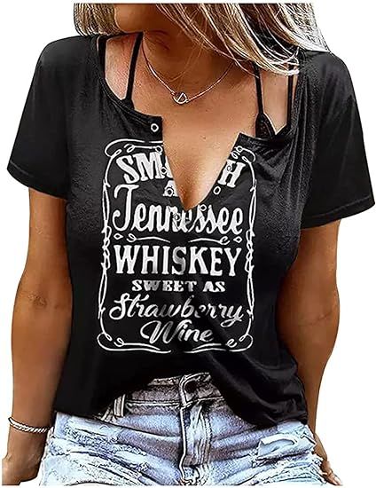 Country Music Shirts Women Vintage Tennessee Concert Graphic Tees Ring Hole V Neck Western Cowboy... | Amazon (US)