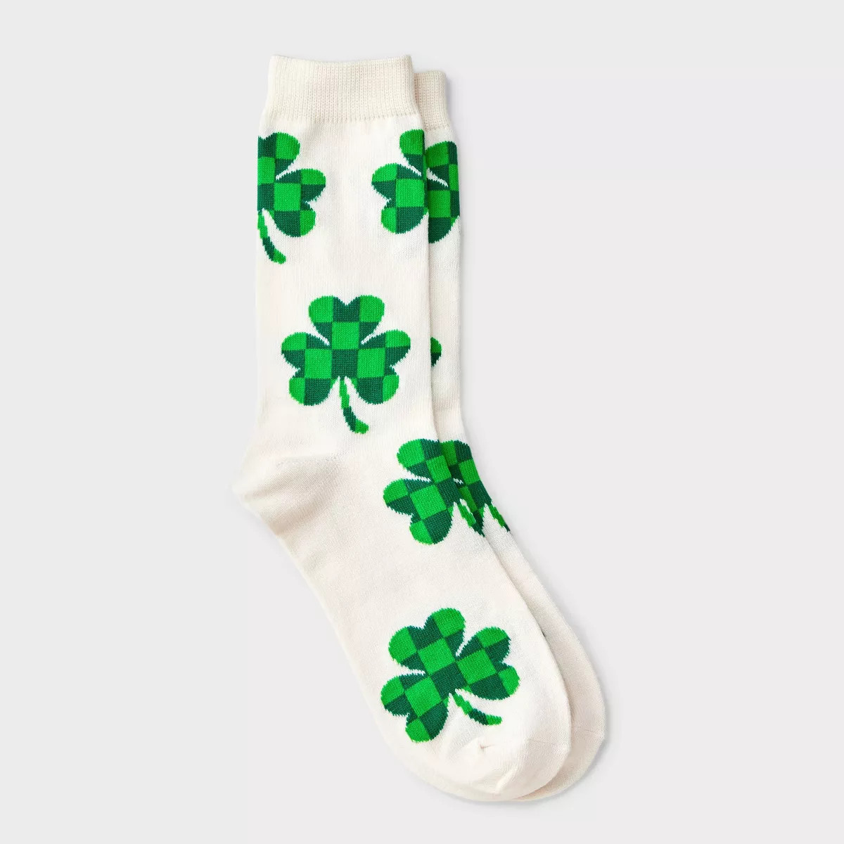 Women's Checkerboard Shamrocks St. Patrick's Day Crew Socks - Cream/Green 4-10 | Target
