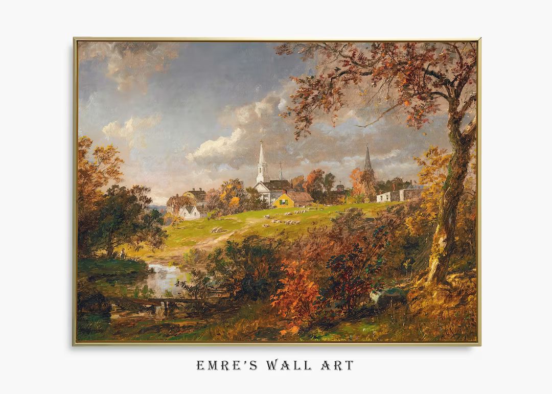 Autumn Landscape Oil Painting Vintage Rustic Country Decor - Etsy | Etsy (US)