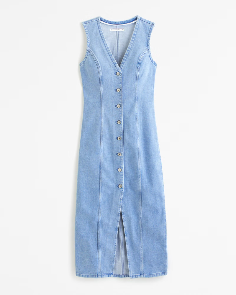 Button-Through Denim Midi Dress | Abercrombie & Fitch (US)