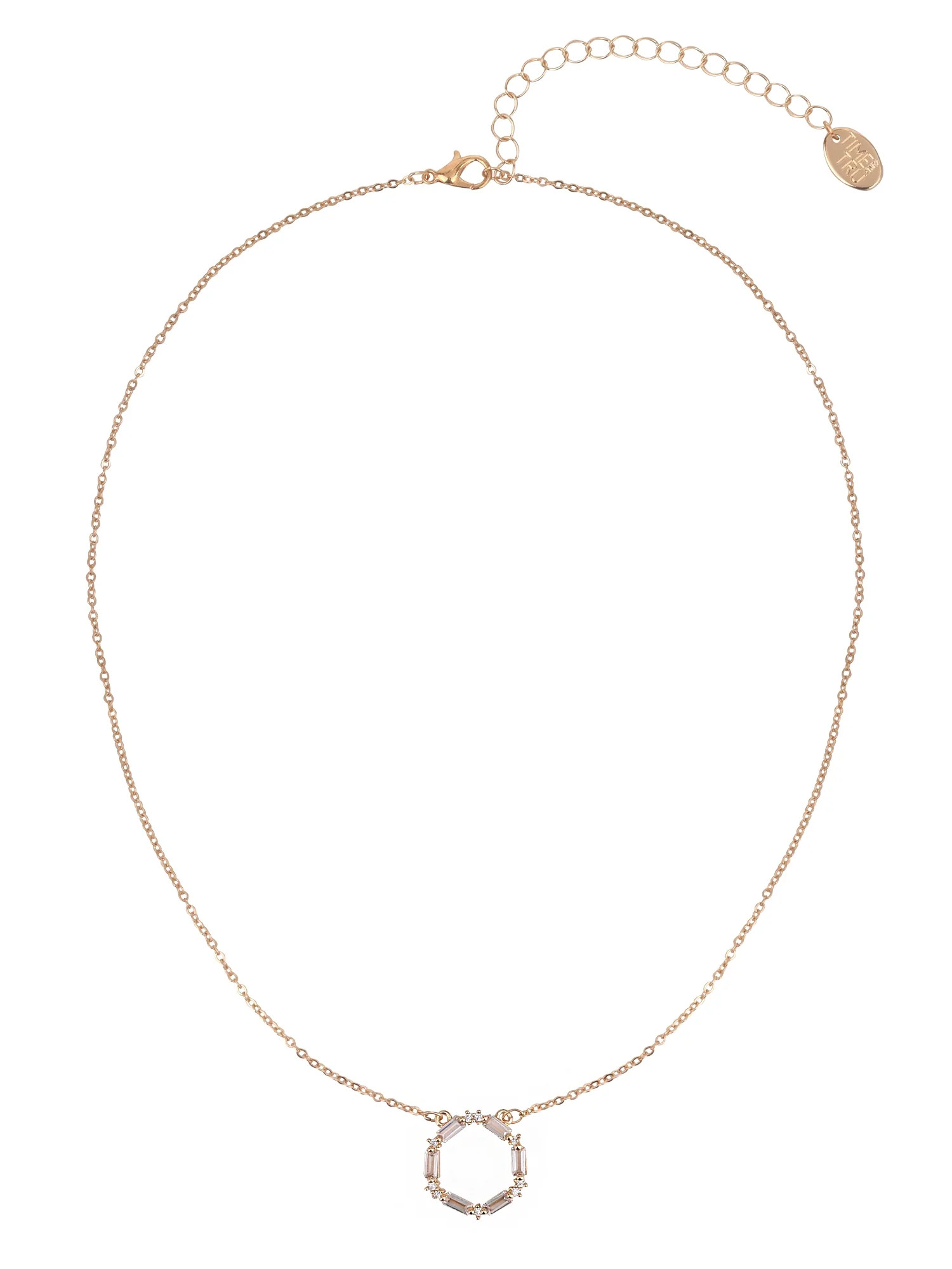 Time and Tru Adult Women's Gold Tone Baguette Crystal Metal Pendant Necklace | Walmart (US)