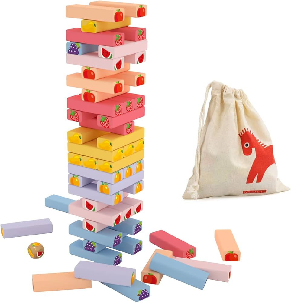 Gentle Monster Wooden Stacking Board Games, 54 Pcs Fruit Colored Tower Building Blocks Games for ... | Amazon (US)