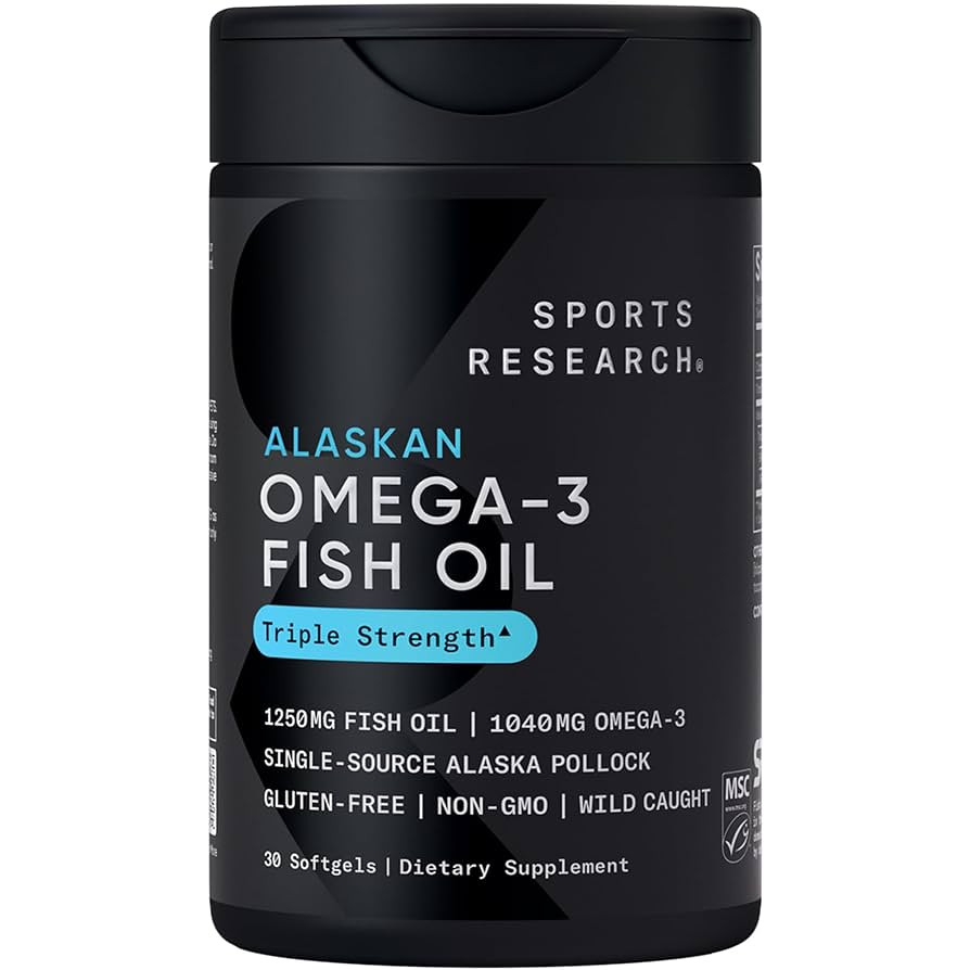 Sports Research Triple Strength Omega 3 Fish Oil Supplement - EPA & DHA Fatty Acids from Wild Ala... | Amazon (US)